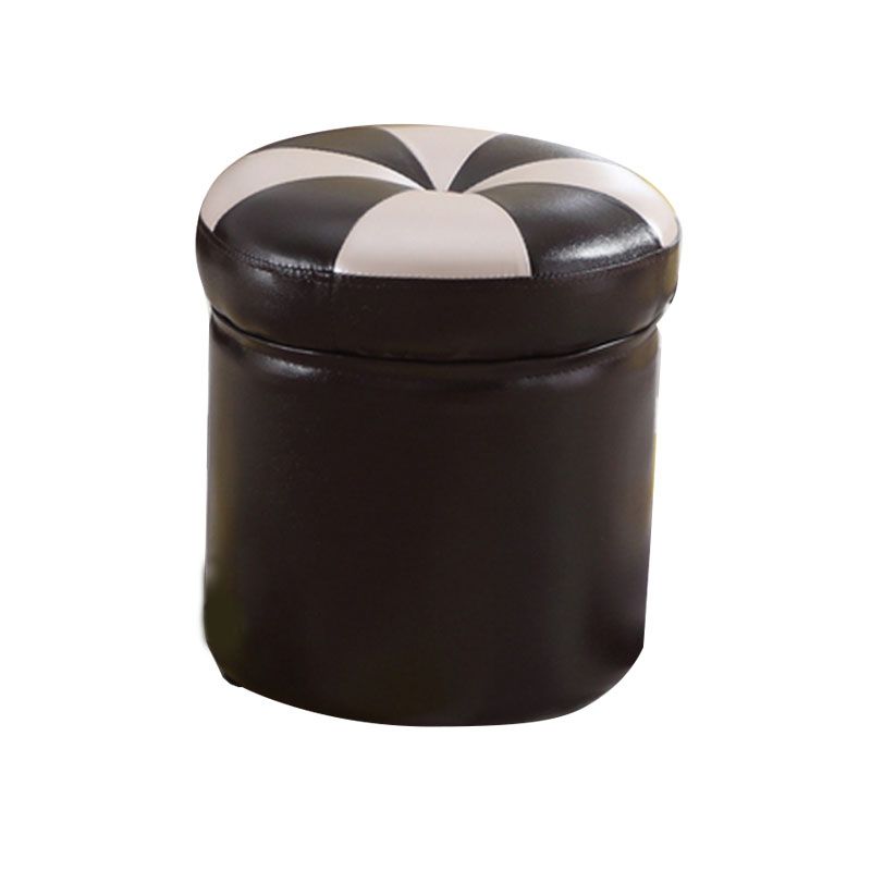 Wine Red Round Pouf Leather Color Piece Pouf for Drawing Room