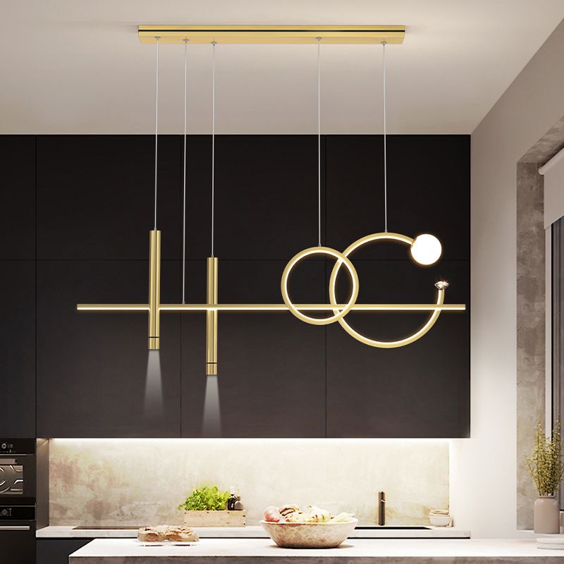 6-Light Linear Island Lighting Contemporary Metal Island Lights for Dining Room