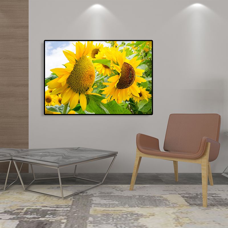 Modern Photographs Sunflower Art Print Bright Textured Wall Decor for Kids Bedroom