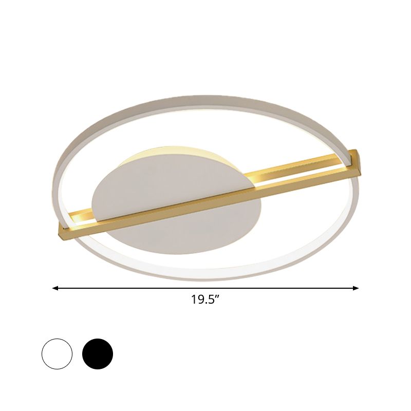 Minimalist LED Flush Mount Lighting Acrylic Black/White Circular Thin Ceiling Light with Gold Hoop Guard