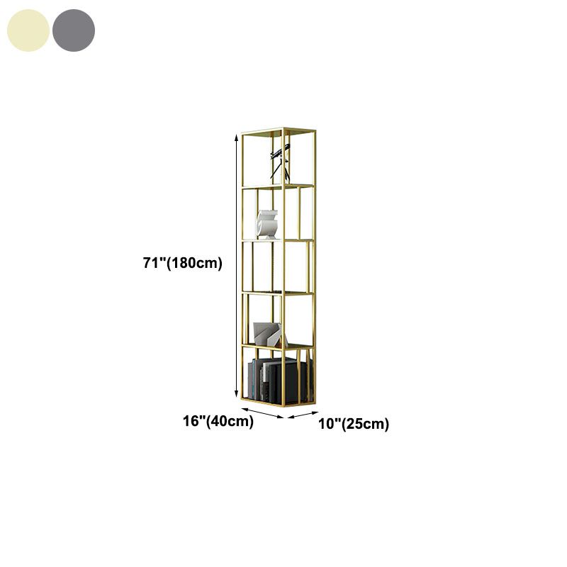 12" W Open Storage Bookcase Metal Bookshelf with Shelves in  Black and Gold