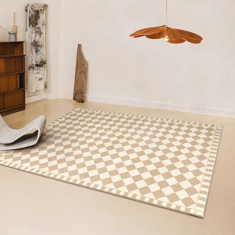 Light Brown Grid Pattern Rug Polyester Modern Rug Stain Resistant Rug for Living Room