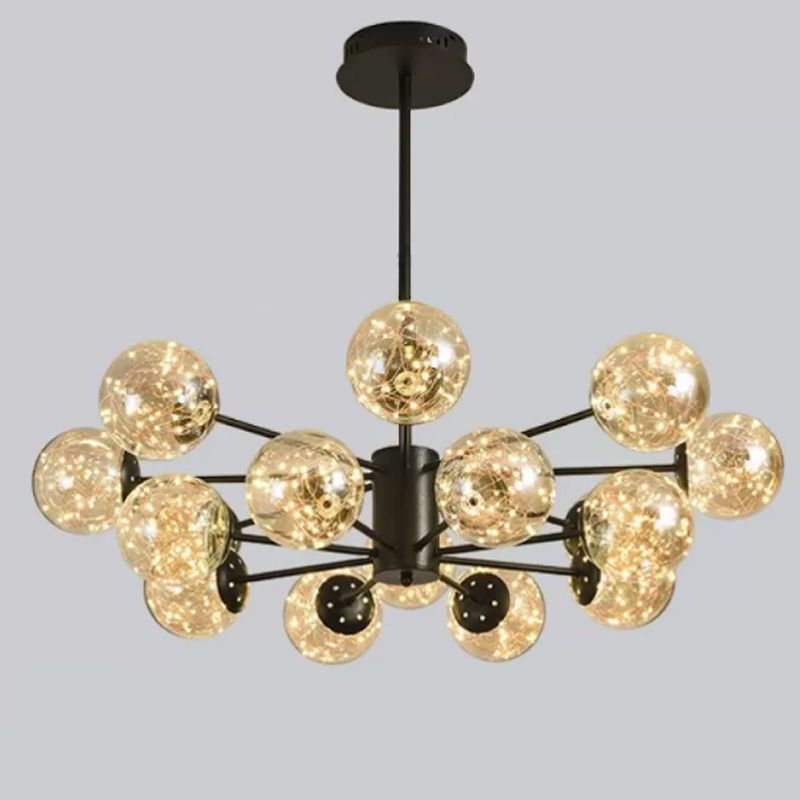 Modern Metal Ceiling Mount Multi-light Semi Flush with Glass Shade for Living Room