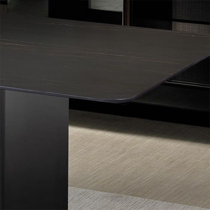 Sintered Stone Top Dining Table Industrial Kitchen Table with Black Metal Pedestal