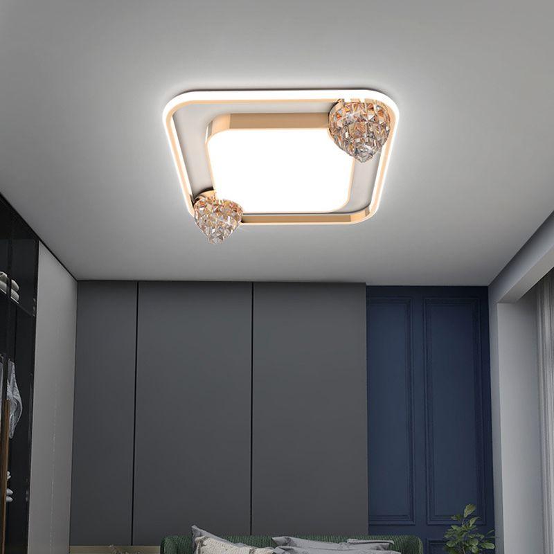 Bédroom Ceiling Fixture Lumière Simplicité Or Crystal LED Flush Mount avec Geometric Acrylic Shade