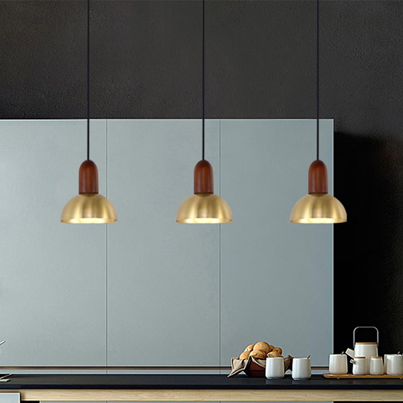 Bowl Shaped Kitchen Pendulum Light Metallic Single-Bulb Postmodern Hanging Light in Gold