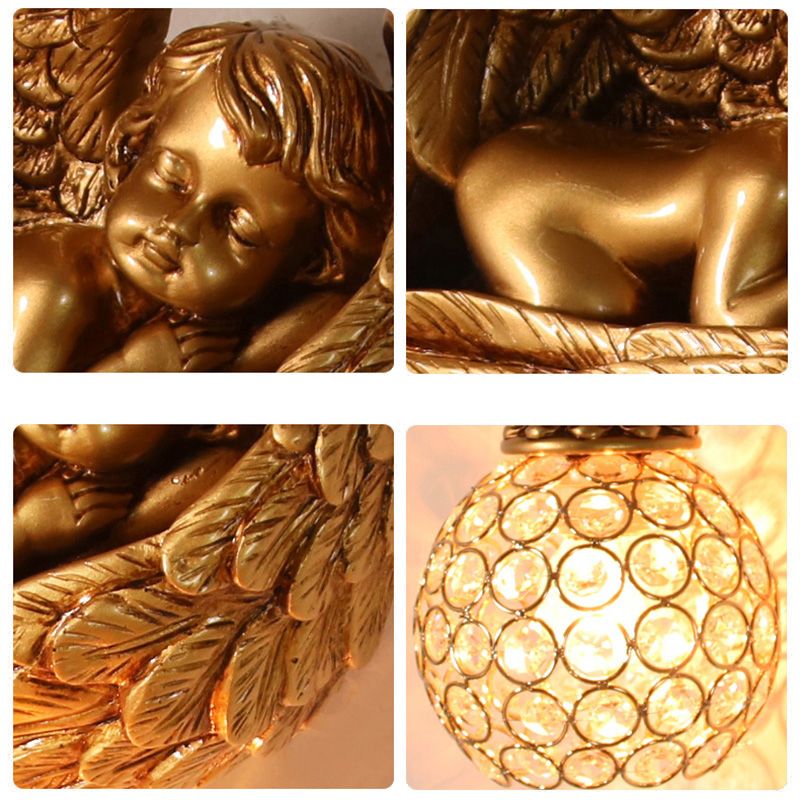 Resin Angel Wall Lighting with Clear Crystal Dome Shade 1 Light Loft Style Wall Sconce Light in Gold