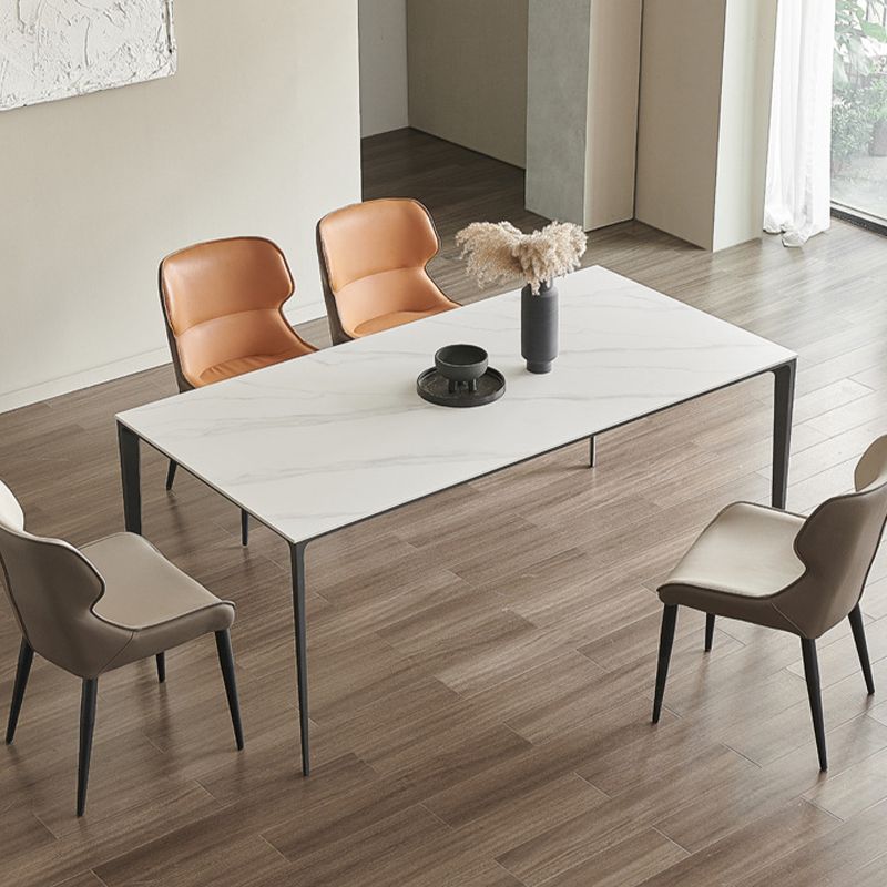 Modern Stone Top Rectangle Dinette Table Metal Base Dining Table in White