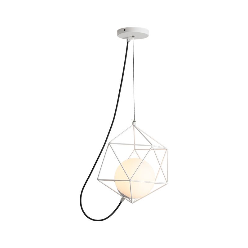 Wire Cage Iron Ceiling Hang Fixture Macaron 1 Head White/Orange/Green Finish Pendulum Light over Table