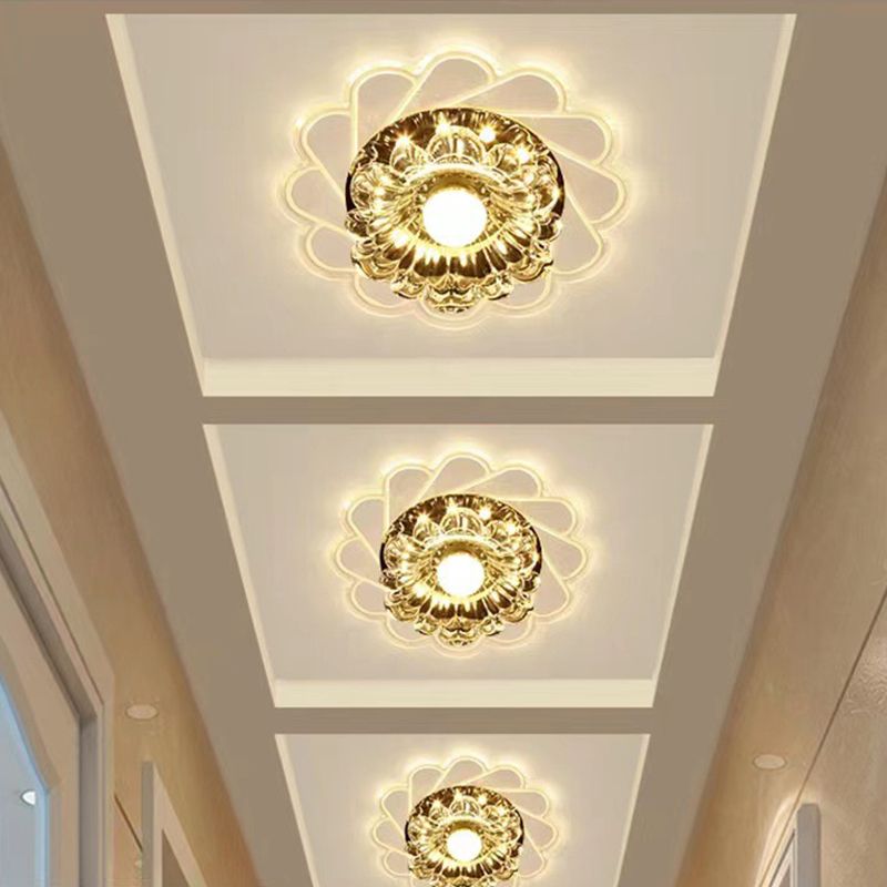 Concealed Crystal LED Flush Light Fixture Flower Ceiling Flush Mount with Hole 2-3.5'' Dia