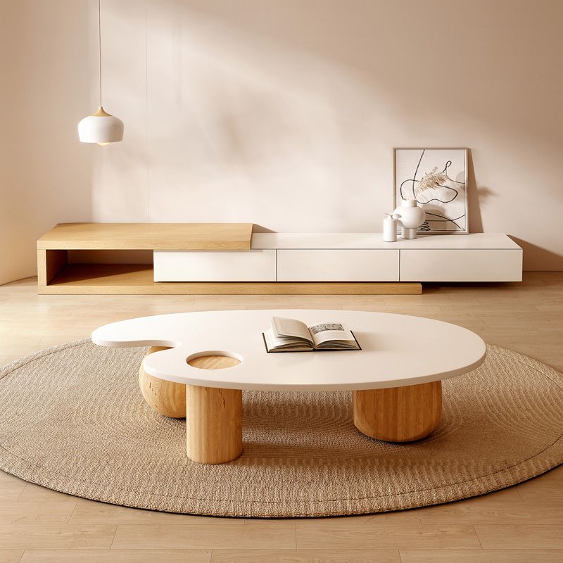 Solid Wood Coffee Table Modern Natural & White Geometric Cocktail Table