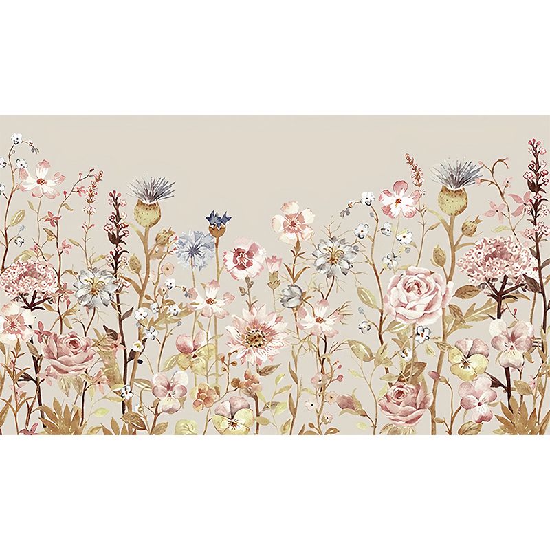 Watercolour Flower Wall Murals Orange Countryside Wall Art for Bedroom, Non-Woven Material