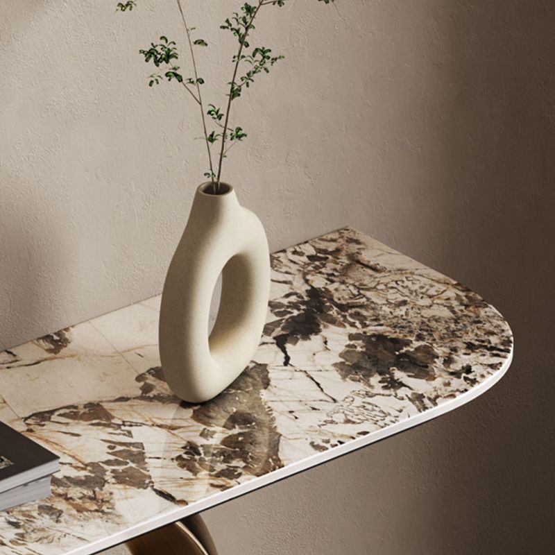 Half Moon Shape Contemporary Console Table Gold Stone Console Sofa Table