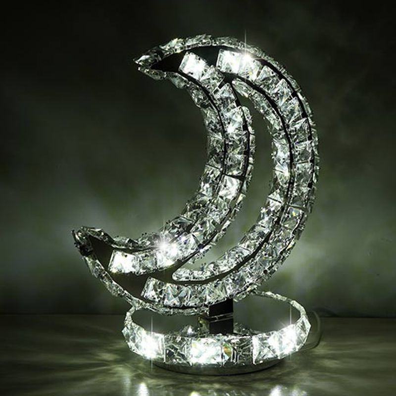 Crystal Encrusted Clear LED LAD LAMPAGGIO NOTTE CRESCENT/CIRCHE/AMORE CUORE Romantico Light tavolo moderno in luce calda/bianca