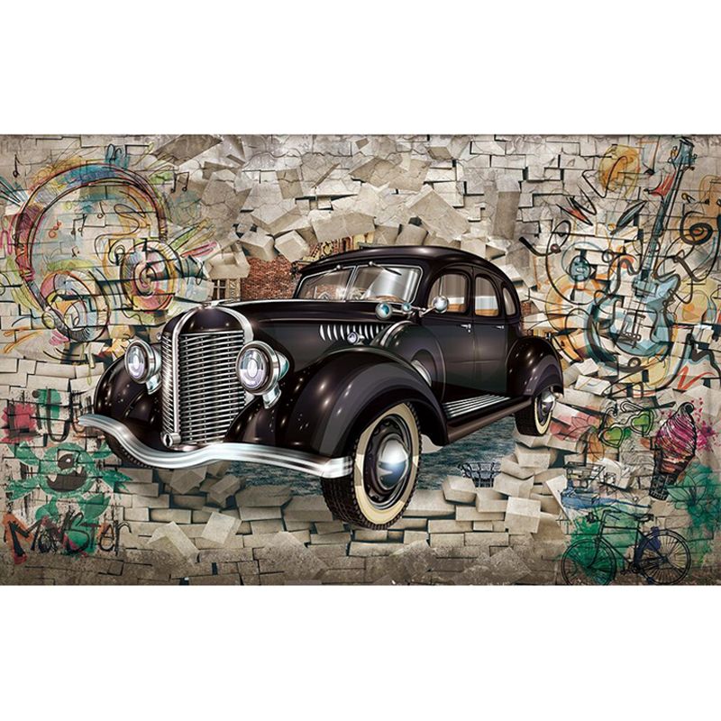 Waterproofing Car and Brick Mural Personalized Size Wall Covering for Coffee Shop