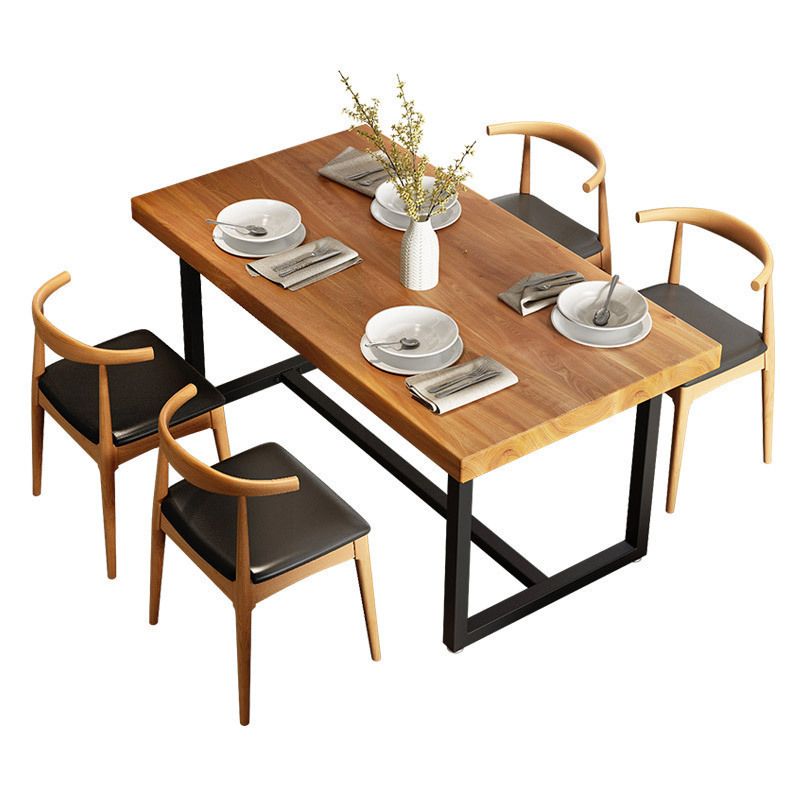 Rectangle Pine Wood Top Dining Table Set 1/5 Pieces Industrial Dinette Set for Home