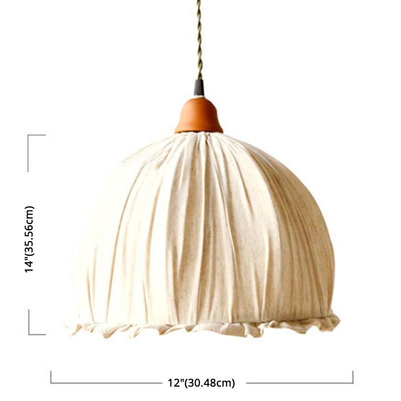 Bowl Burlap Shade Hanging Pendant Lamp Nordic Style Fabric 1 Light Hanging Light for Bedroom Dining Room