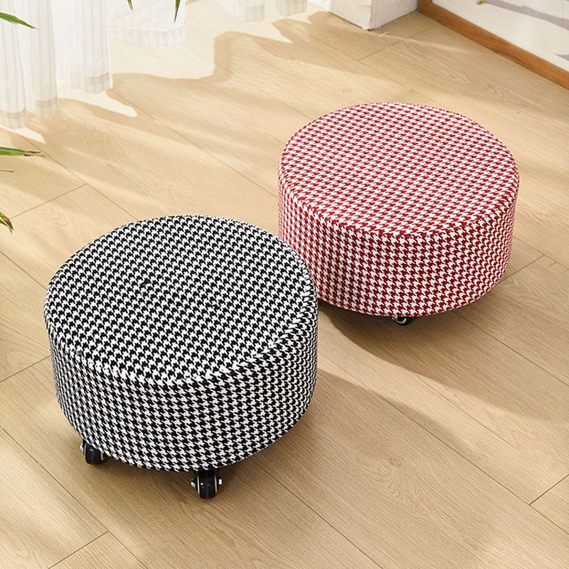 Cotton Blend Ottoman Houndstooth Pattern Fade Resistant Round Ottoman with Wheels