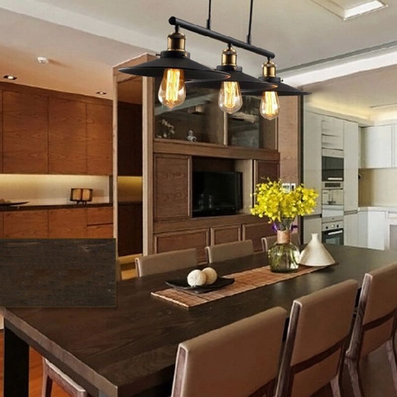 Black 3-Light Pulley Island Pendant Light in Industrial Retro Style Wrought Iron Hanging Lamp for Dining Room