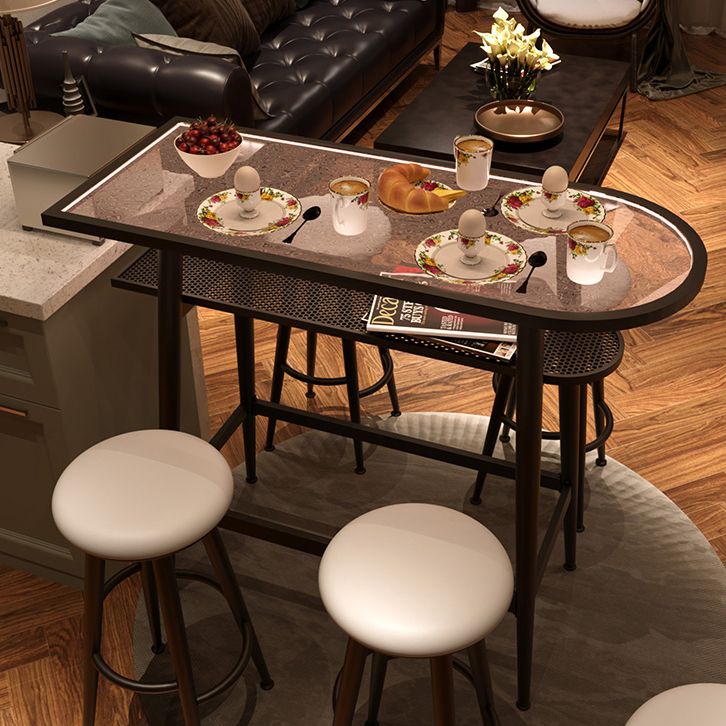 Round Faux Leather Dining Stool Backless Bar Stool with Metal Base
