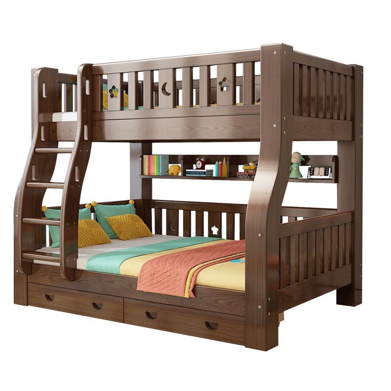 Storage Kids Bed Gender Neutral Solid Wood Bunk Bed with Guardrail