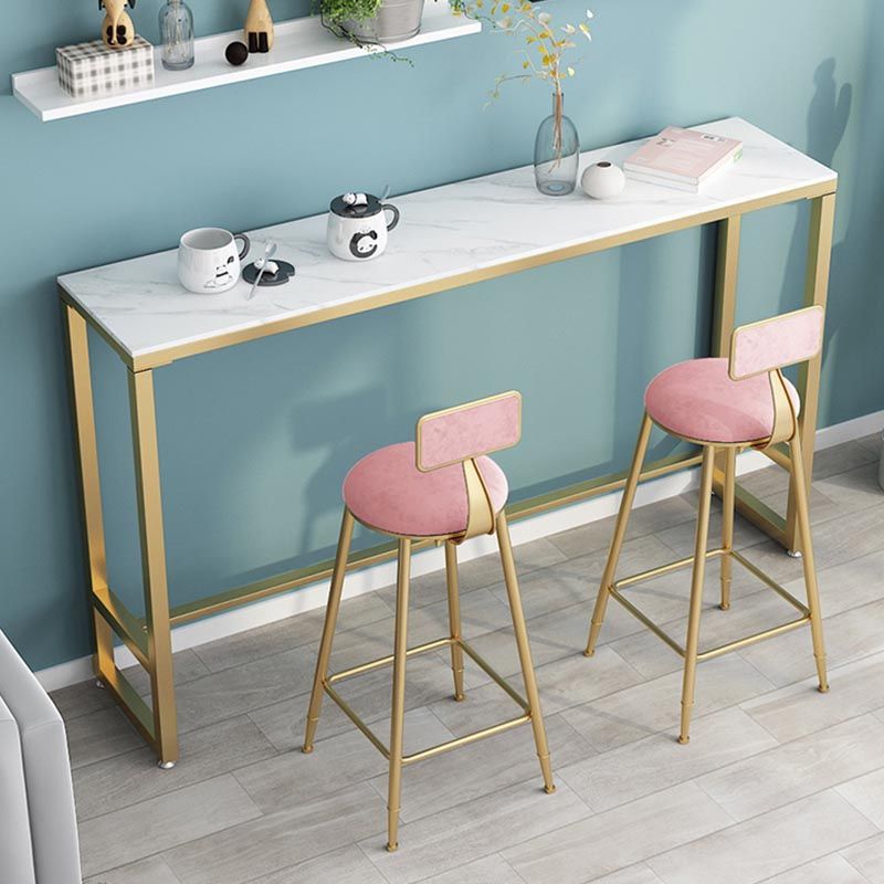 Stone Top Glam Cocktail Bar Table 42-inch Height Gold Base Pub Table