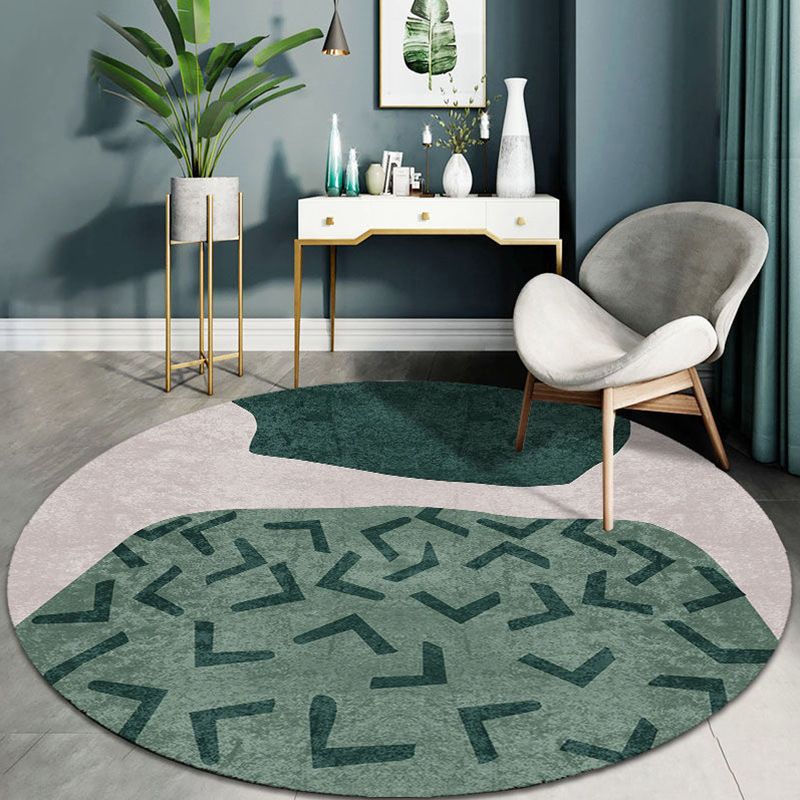 Modern Round Area Rug Contrast Panel Carpet Polyester Living Room Area Rug with Non-Slip Backing