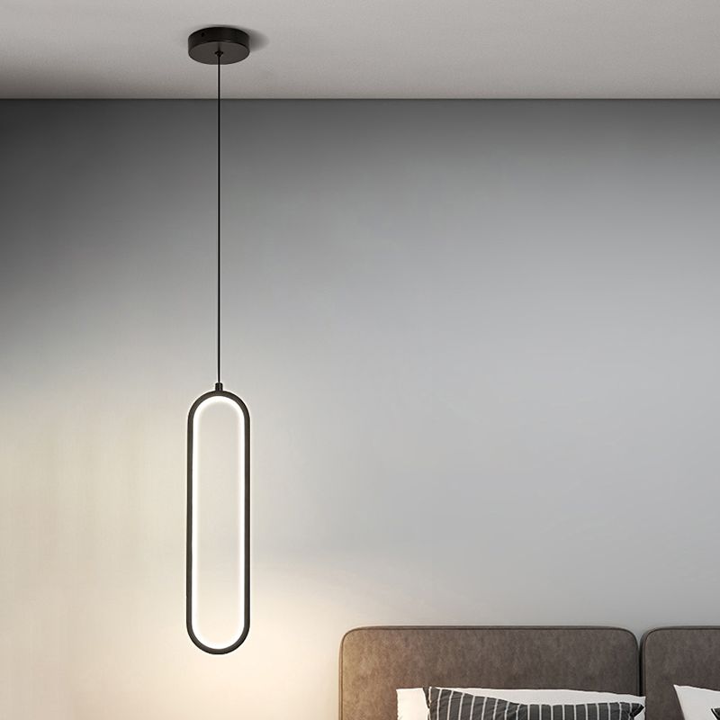 Nordic Style Iron Pendant Light Geometry Oval Led Ceiling Lamp for Bedroom