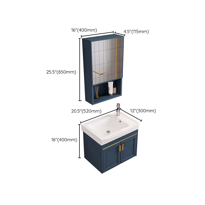 Modern Single Wall Mount Vanity Blue Ceramic Top Sink Vanity