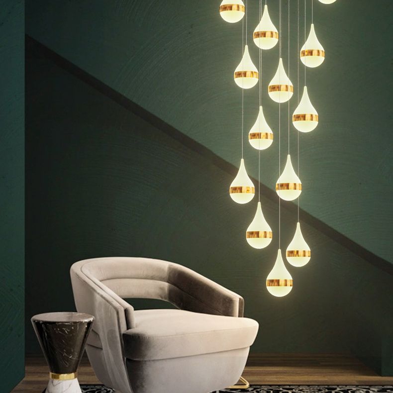 Lámpara de colgante de lágrima de hierro de hierro forjado de LED de lujo moderno con sombra acrílica