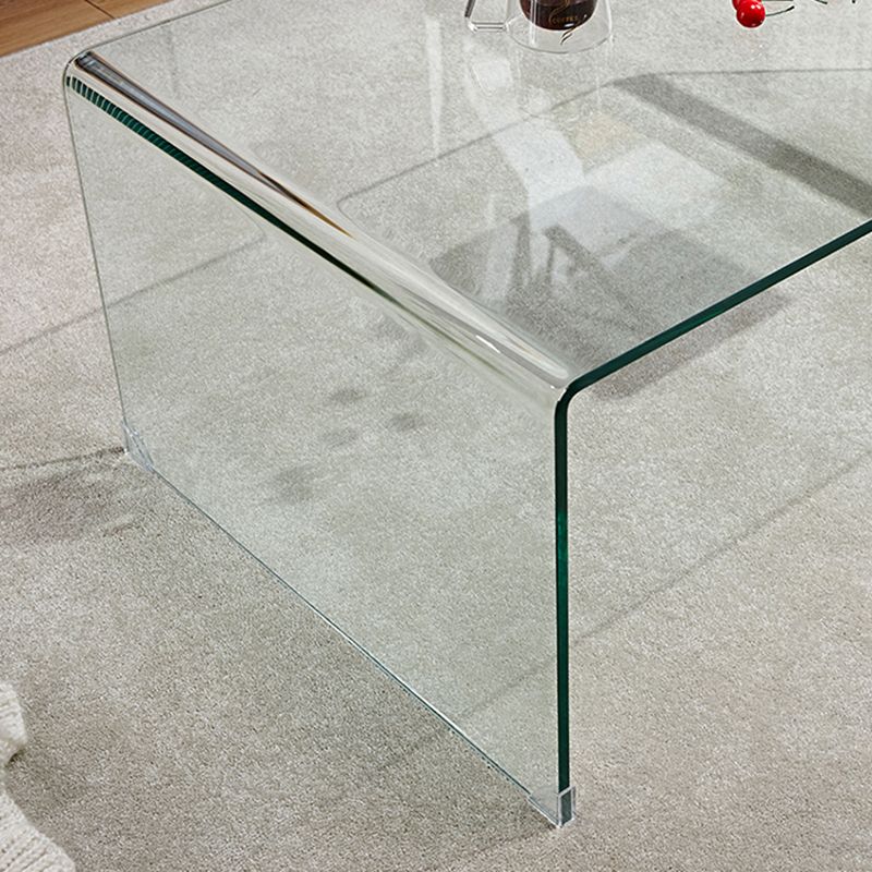 Contemporary Glass Square Side Table Sled End Table with Shelf