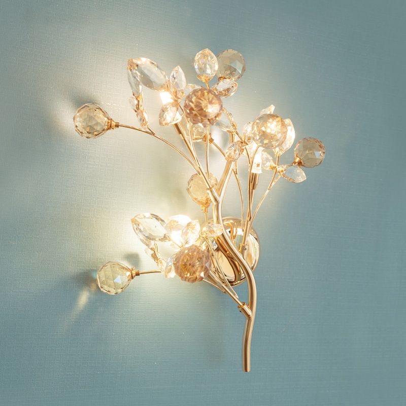 Beveled Crystal Gold Sconce Light Branch 3 Heads Modernism Wall Lighting Fixture