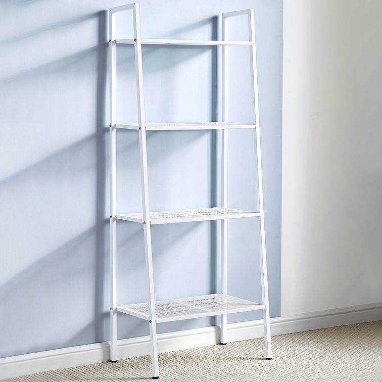 Modern Style Bookshelf Ladder Open Back Metal Bookcase for Home
