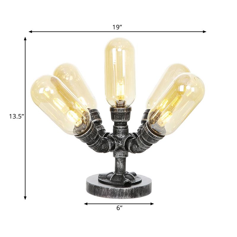 1/4/5-Bulb-Kapsel Schatten Tisch Liging Industrial Clear/Bernstein Glas Nachtlampe für Schlafzimmer