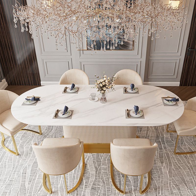 Traditional Luxury Dining Table Oval Sintered Stone Dining Table with Gold Frame