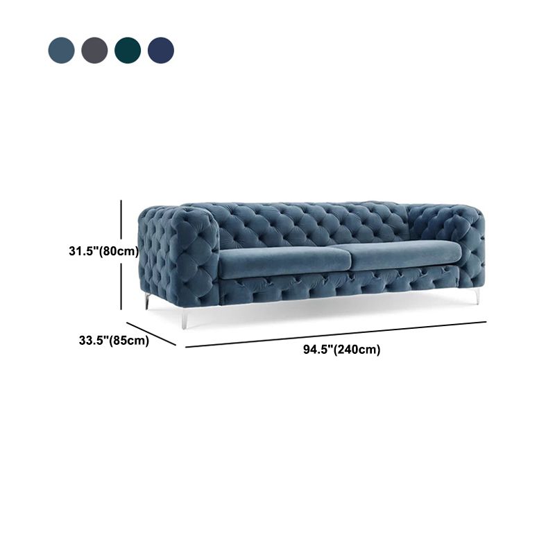 Tuxedo Arm Stationary Sofa 31.50" H Velvet Sofa with Tufted Split-Back