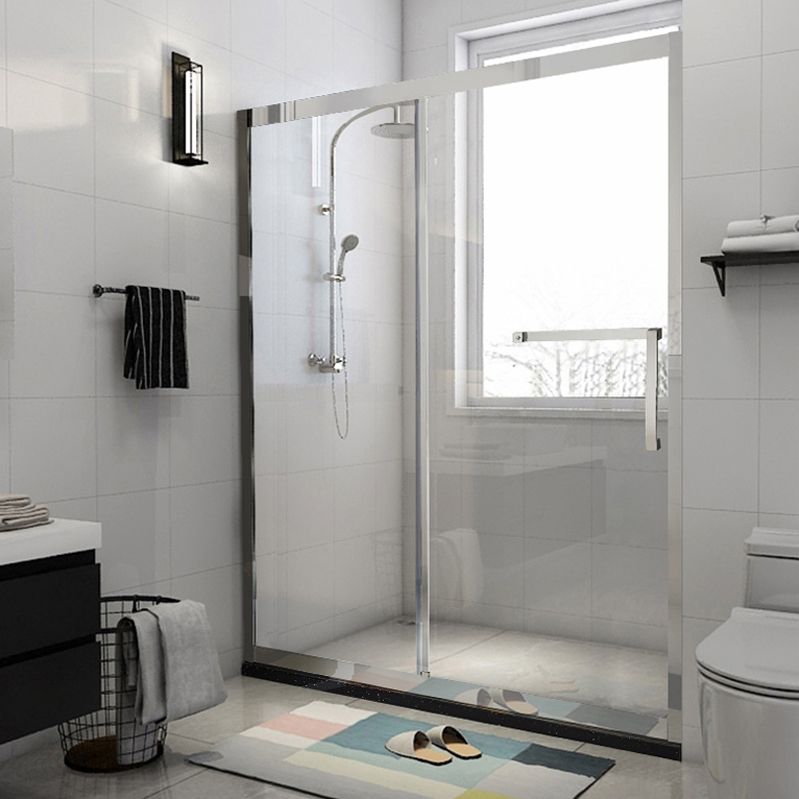 Silver Semi Frameless Single Move Tempered Glass Shower Door