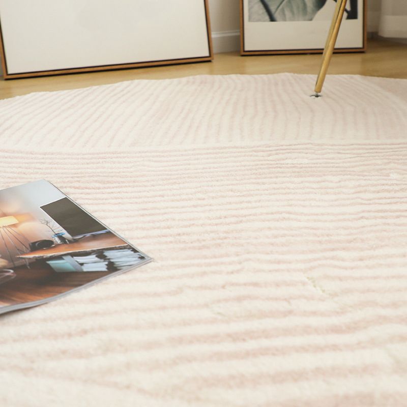 Beige Round Rug Area Carpet Polyester Non-Slip Backing Carpet for Living Room