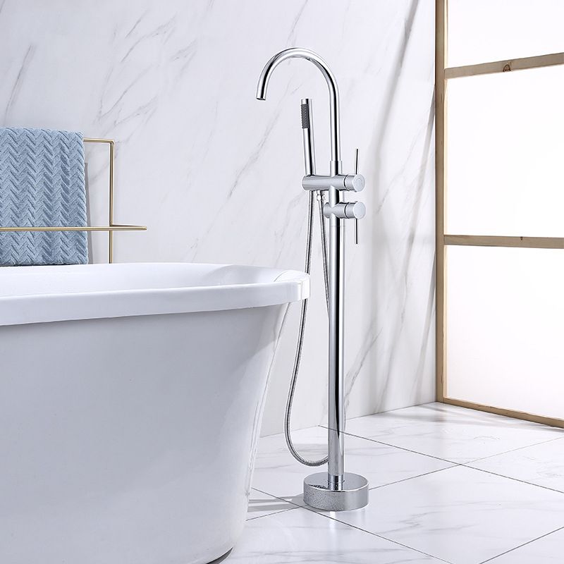 Floor Mounted Metal Freestanding Tub Filler Double Handles Freestanding Bathtub Faucet