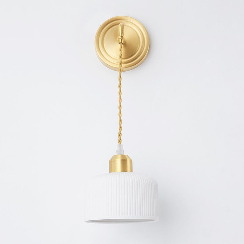 Nordic Style Wall Light Cylinder Shape Wall Lamp with Ceramic Shade for Bedroom