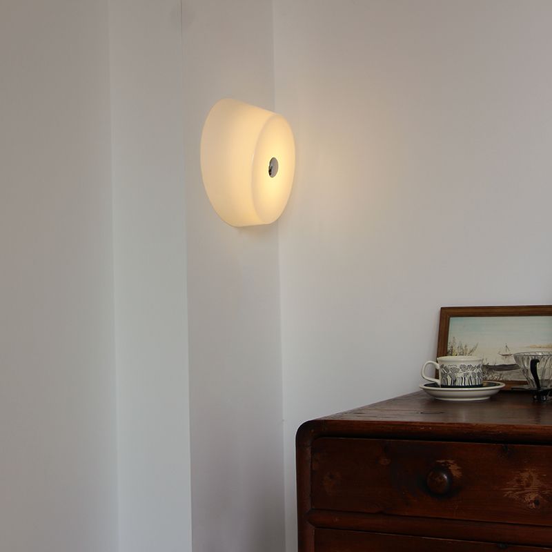 Glass Round Wall Sconce Lights Modern Style 1 Light Wall Mounted Lamps in White