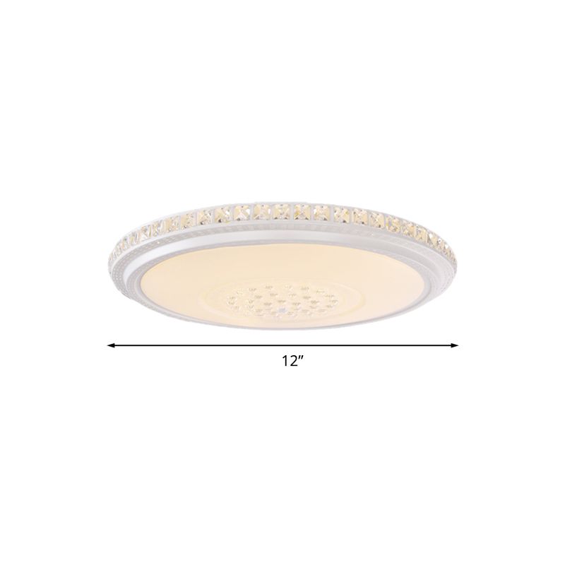 12"/16"/19.5" Dia Modern Circle Flush Light Acrylic Living Room LED Ceiling Mounted Fixture in White with Crystal Detail, Warm/White Light