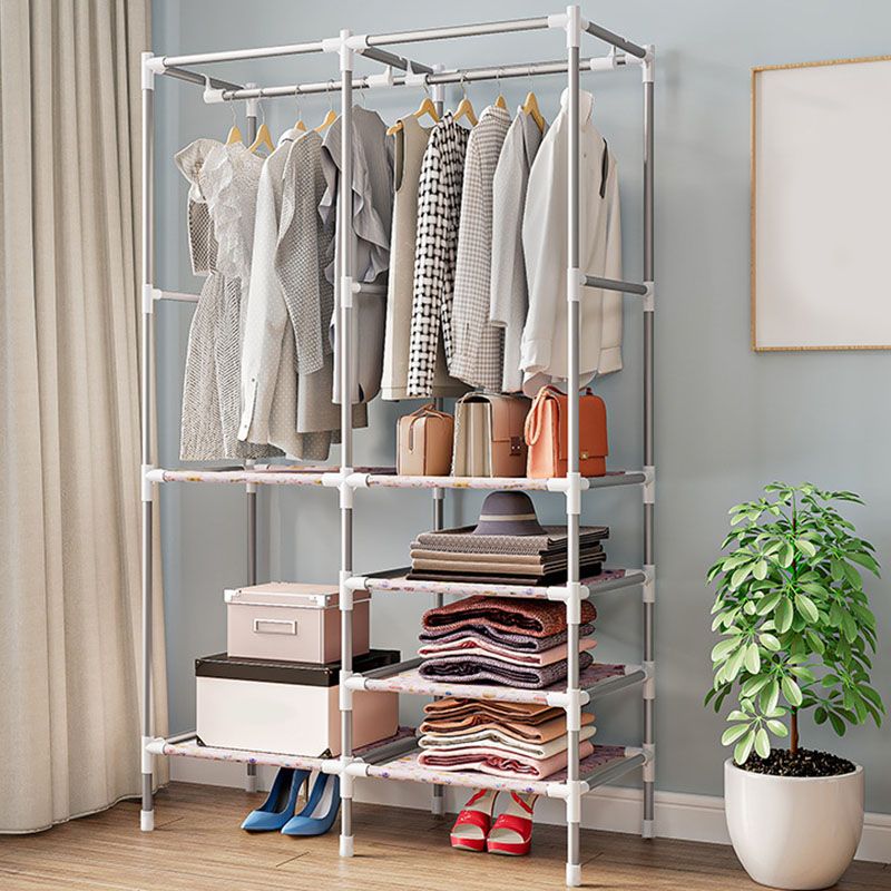 Free Standing Metal Coat Rack Contemporary Coat Hanger with Storage Shelves