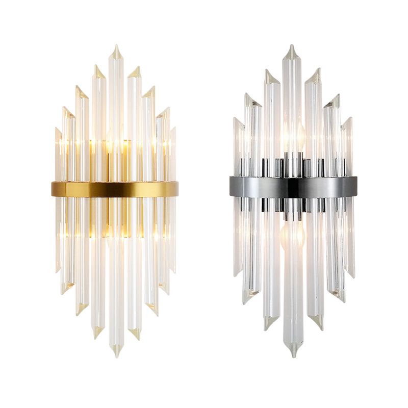 Lámpara de pared de la varita de 2 luces Estilo moderno luces de apliques de cristal negro y dorado