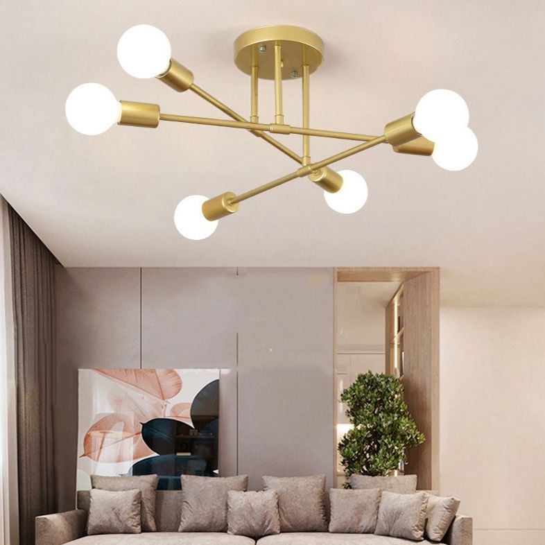 Metal Sputnik Shade Flush Ceiling Light Modern Style 6 Lights Flush Mount Fixture