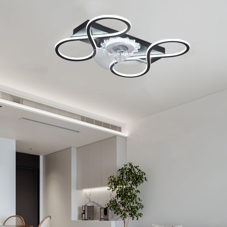 Nordic Style Iron Ceiling Fan Lamp Geometry 6 Gears LED Ceiling Fan Light for Bedroom