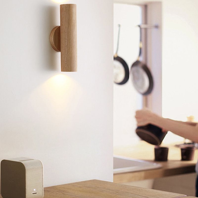 Single Modernism Brown/Beige Wall Mounted Sconce Wooden LED Wall Light