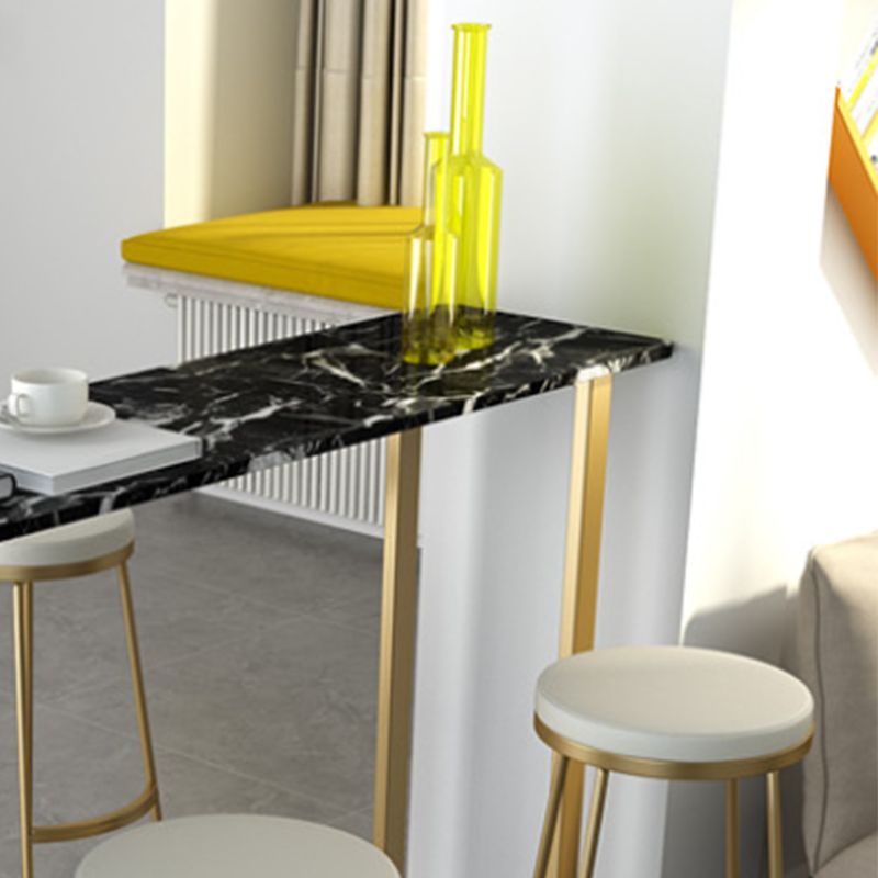 Glam Style Rectangle Bar Table Faux Marble Bar Height Table with Sled Base