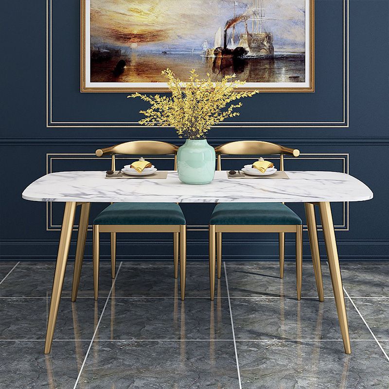 Traditional Luxury Rectangle Dining Table White Faux Marble Top Table for Home