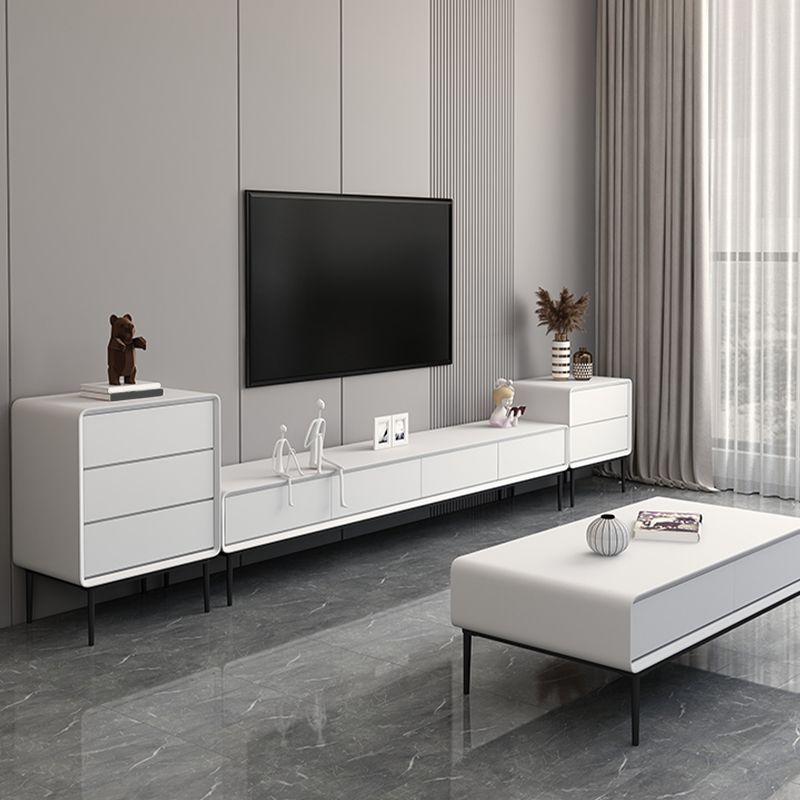 White TV Media Console Contemporary TV Stand Console with Drawers